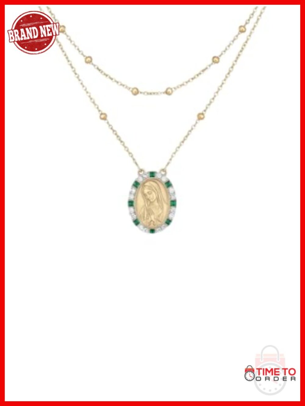 14K Gold Plated Virgin Mary Layered Cross Necklace 925 Sterling Silver